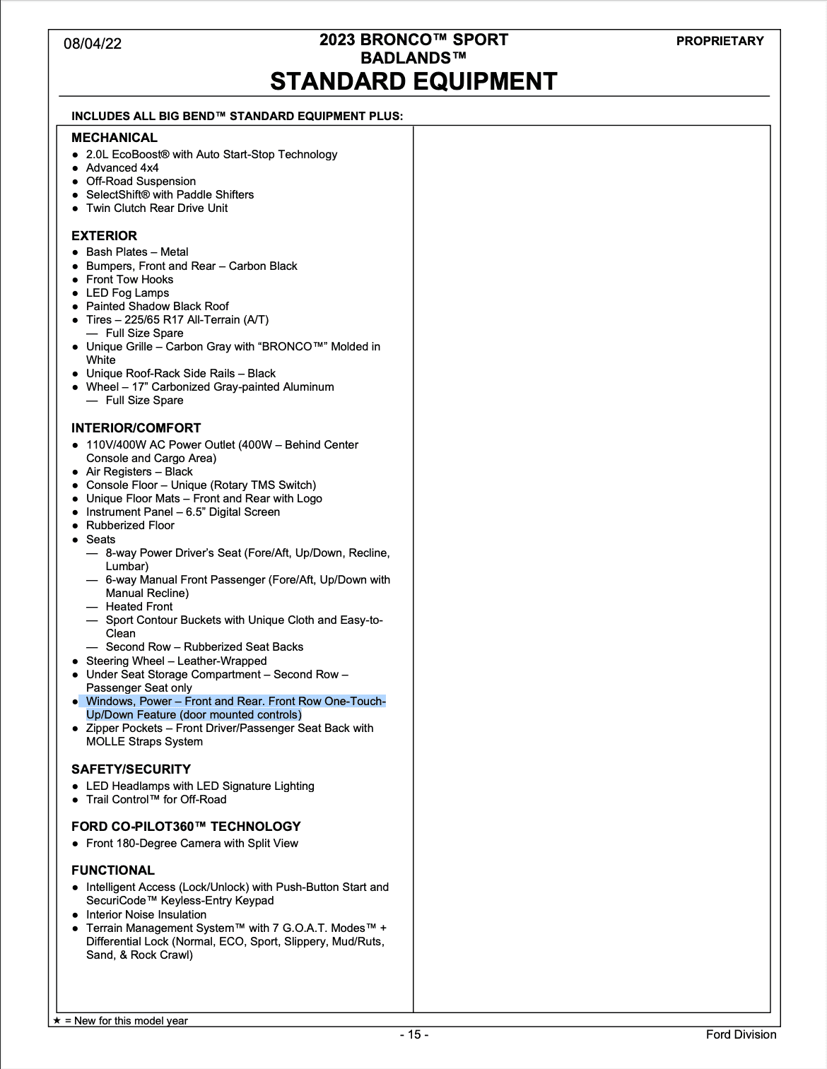 Ford Bronco Sport Possible to Add One Touch Up/Down Window Controls?? 1695216981296