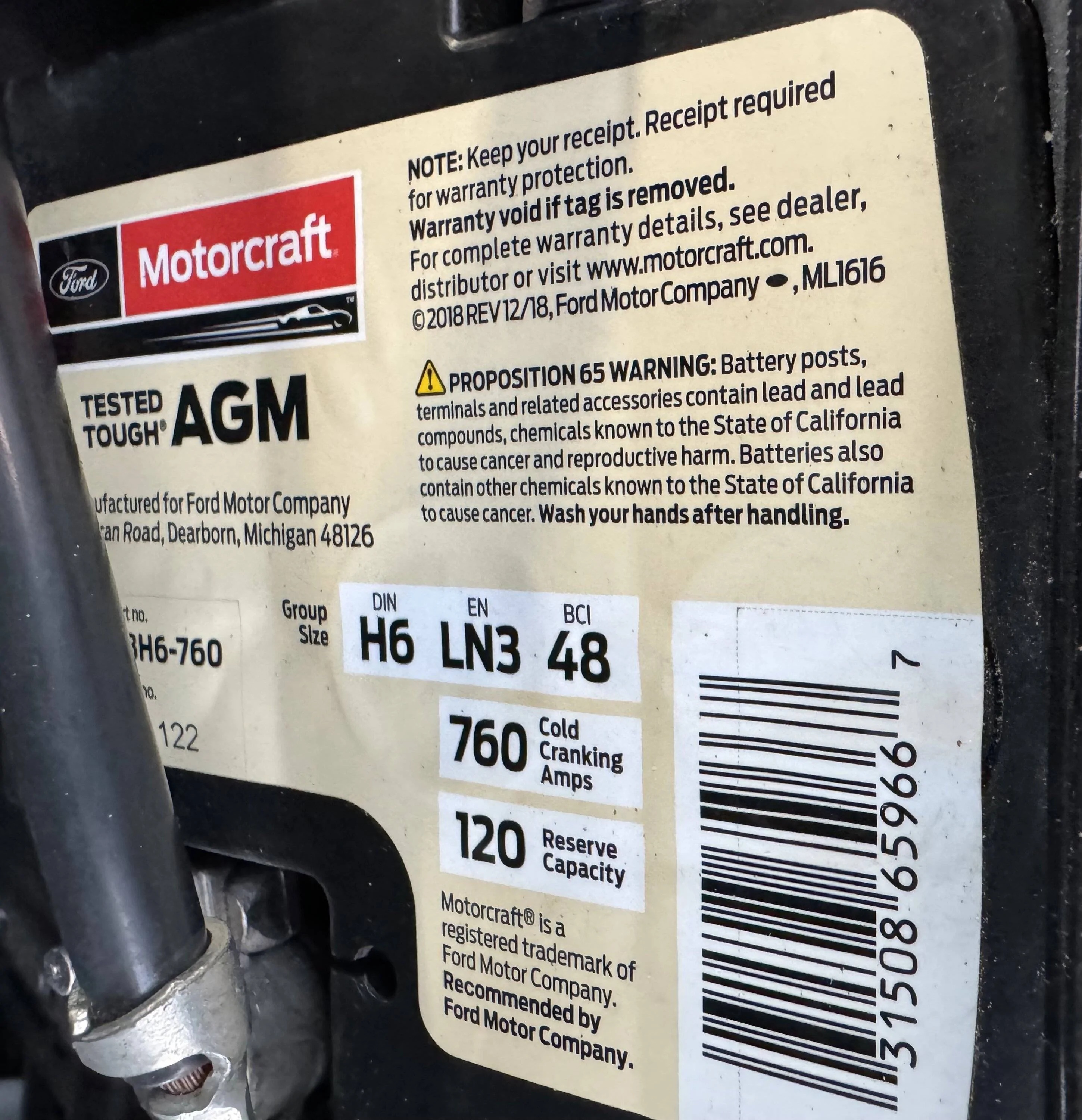 Ford Bronco Sport I'm thinking about changing the stock battery to a AGM type battery IMG_4069