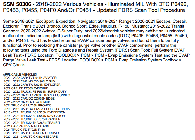 Ford Bronco Sport Code P0496 1697041422677
