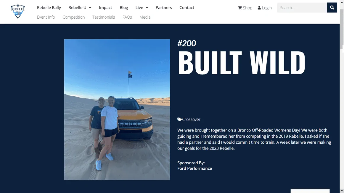 Ford Bronco Sport Rebelle Rally Bronco Sport Team #200 Built Wild Rally 1