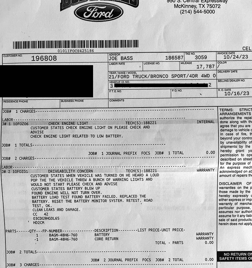 Ford Bronco Sport Battery exploded! bronco.battery.explod