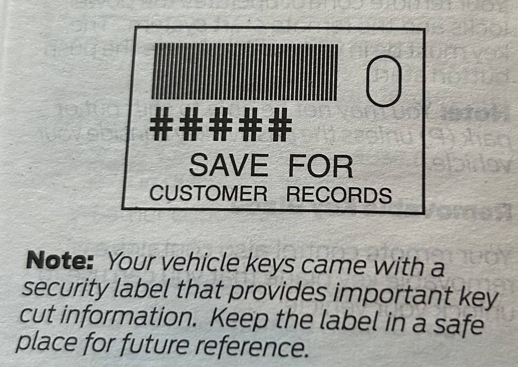 Ford Bronco Sport Manual references security label with key cut info IMG_2892