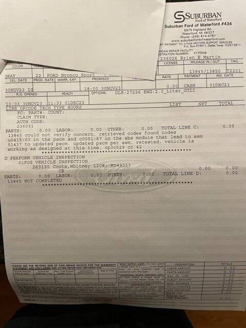 Ford Bronco Sport 2022 BS Badlands - has some issues.  Help service dept doc2