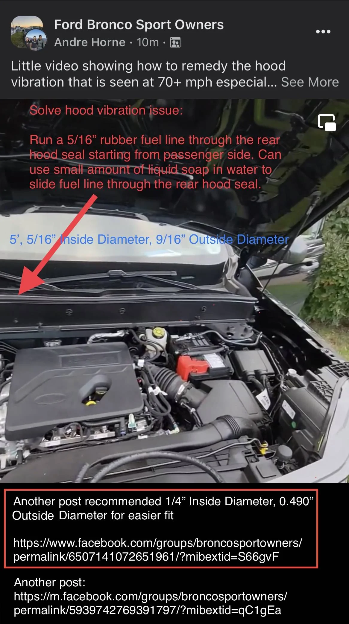 Ford Bronco Sport Fuel line inside hood weatherstrip IMG_7991