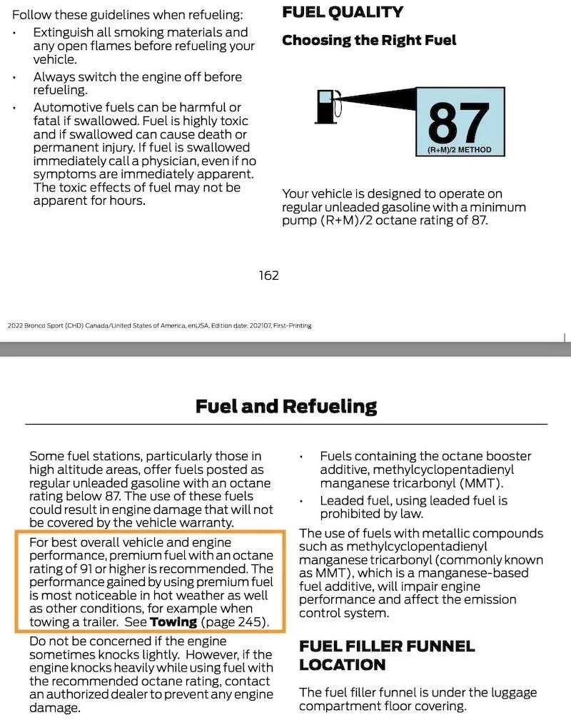 Ford Bronco Sport Top Tier: Regular - MidGrade - Premium? Fuel Quality