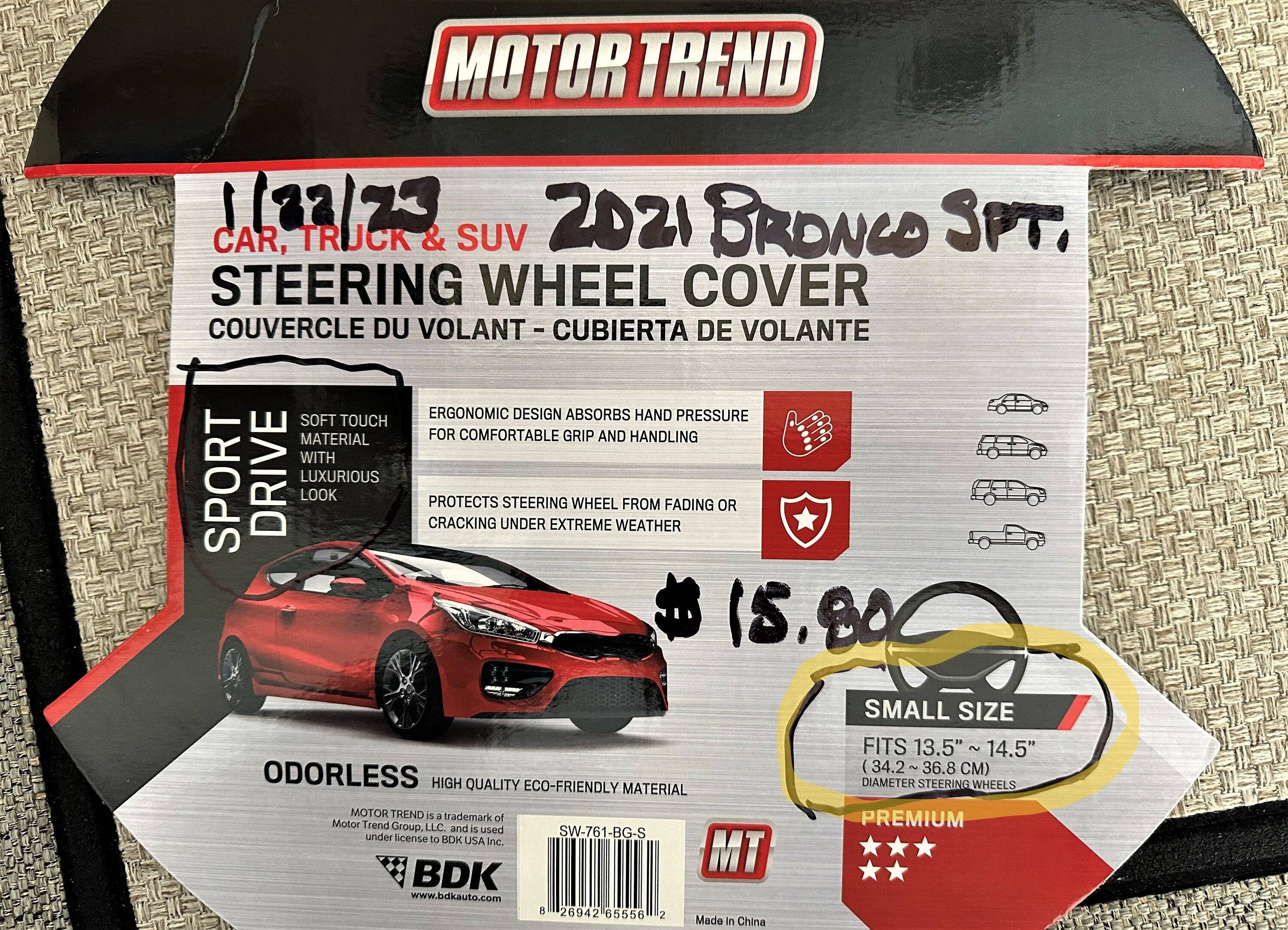 Ford Bronco Sport Steering wheel wear STEERING WHEEL COVER $15.80 1-19-2023