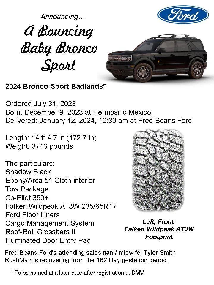 Ford Bronco Sport A reintroduction Birth Announcement 01