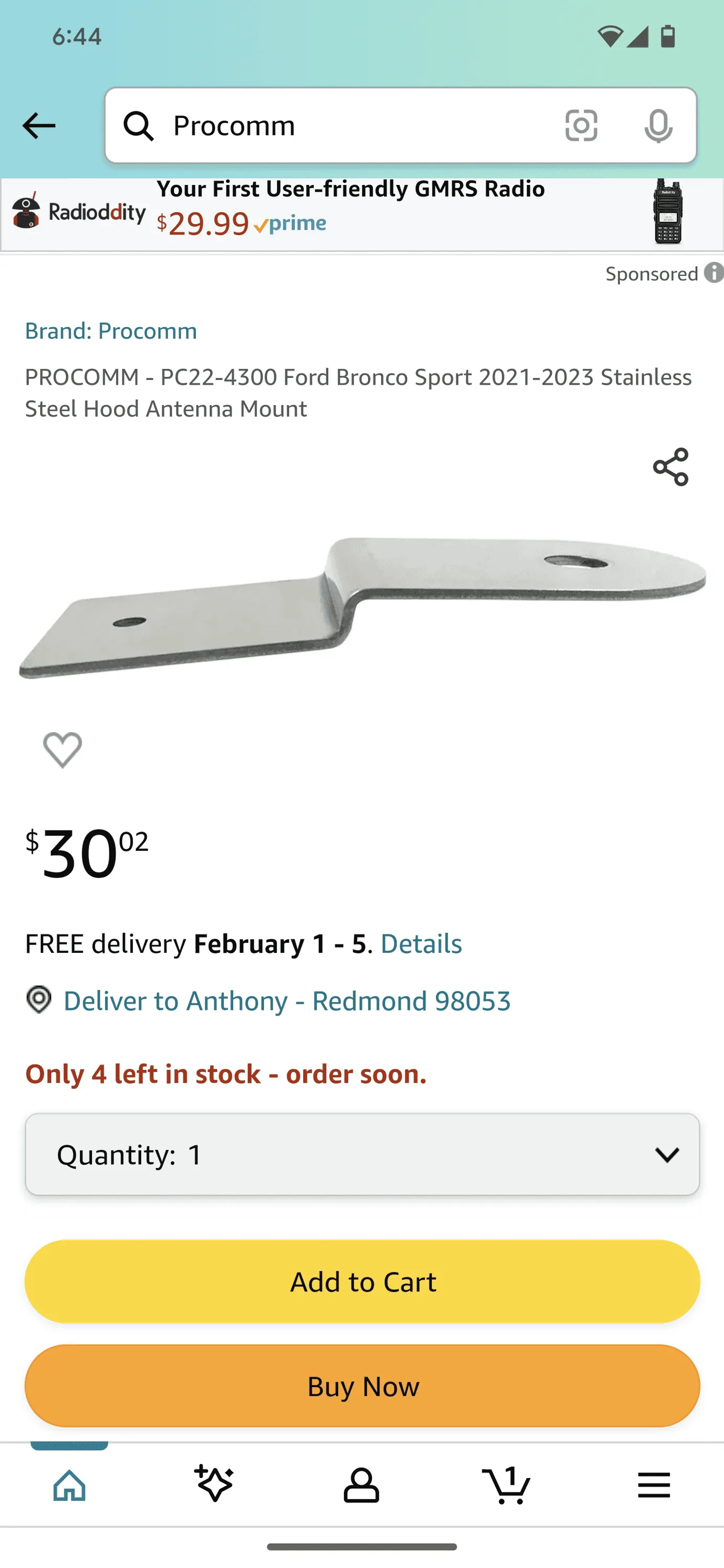 Ford Bronco Sport Antenna Mount Bracket 1000005226