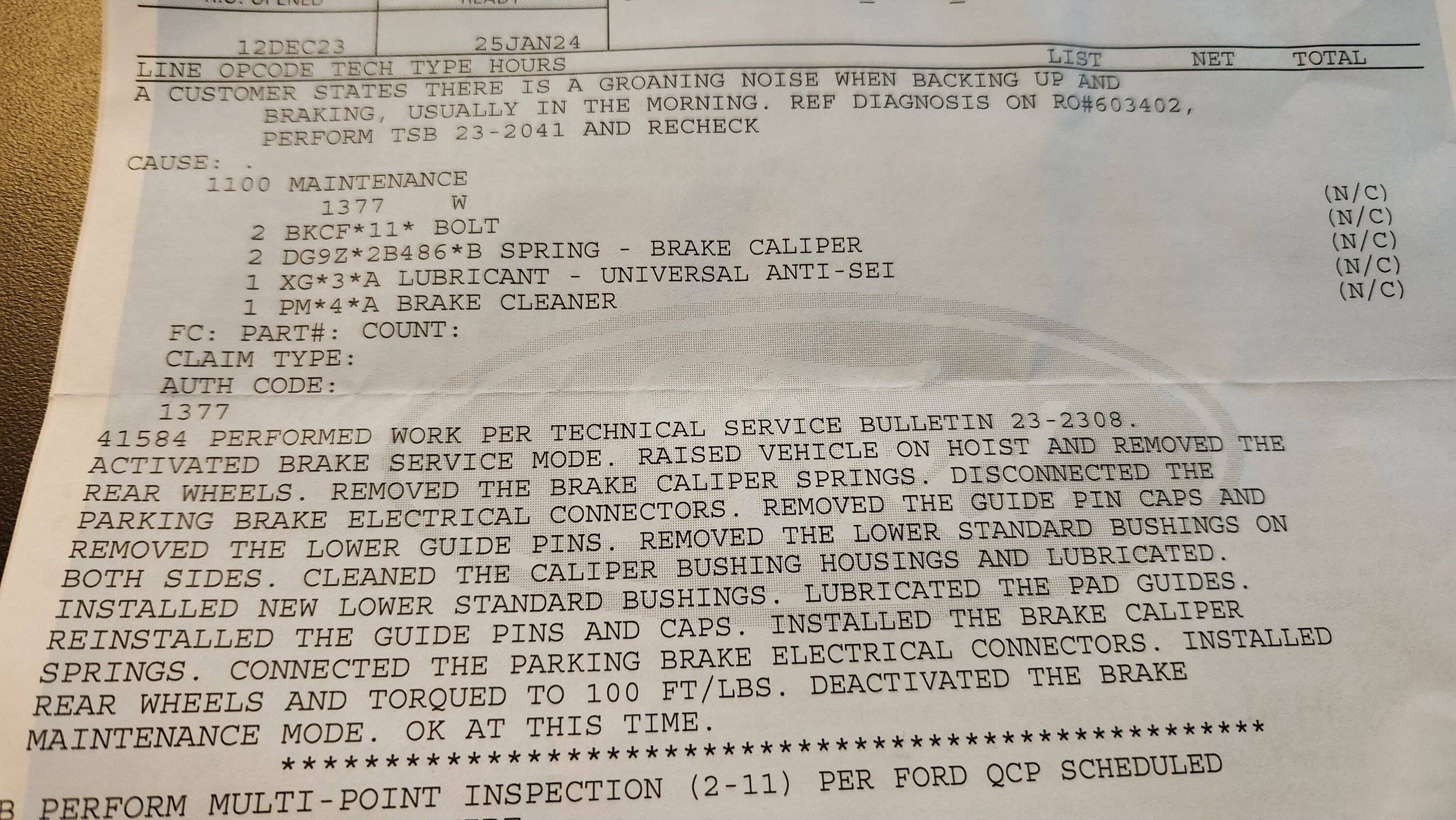 Ford Bronco Sport TSB 22-2326 : "Moan Noise in the Rear Brakes When Driven in Reverse in Cold Weather or High Humidity" 20240131_075658