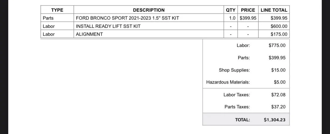 Ford Bronco Sport Would like this forums input on an Offroad shops quote IMG_3584