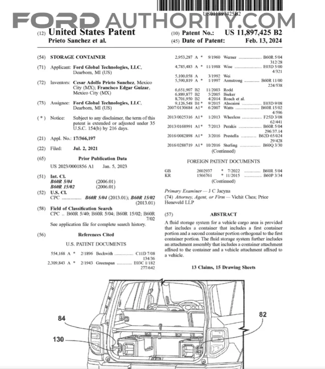 Ford Bronco Sport Fluid Storage Container patent 1707967027714
