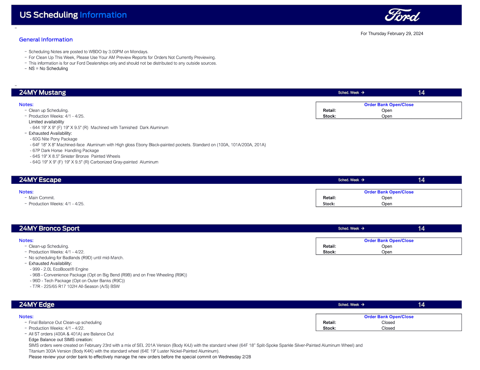 Ford Bronco Sport 2.0l engine exhausted commodity Ford Scheduling Notes - 2.26.24-1