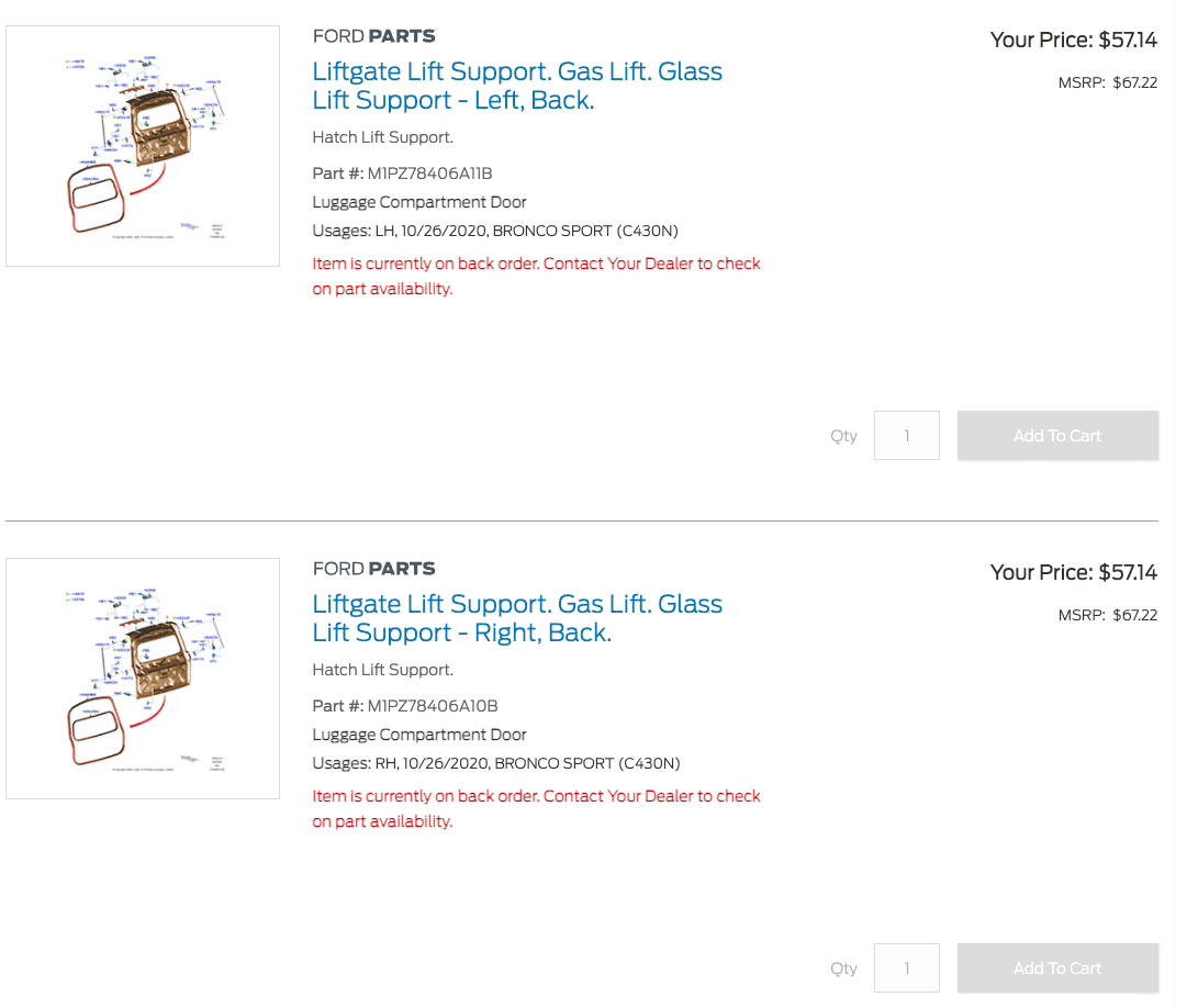 Ford Bronco Sport Liftgate supports/hatch gas struts failure 1709746528108