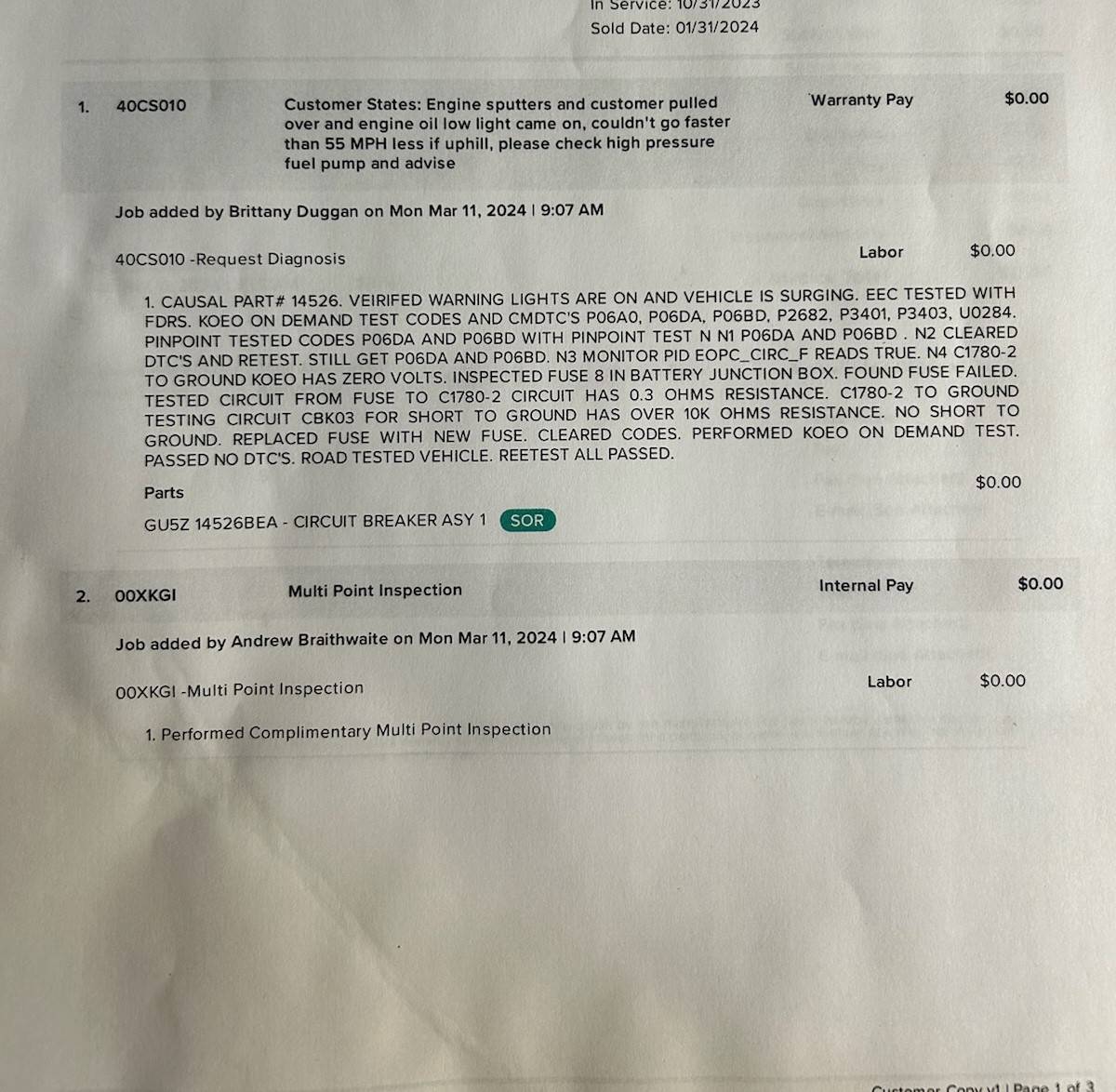 Ford Bronco Sport Sputtering and no acceleration Cropped Invoice
