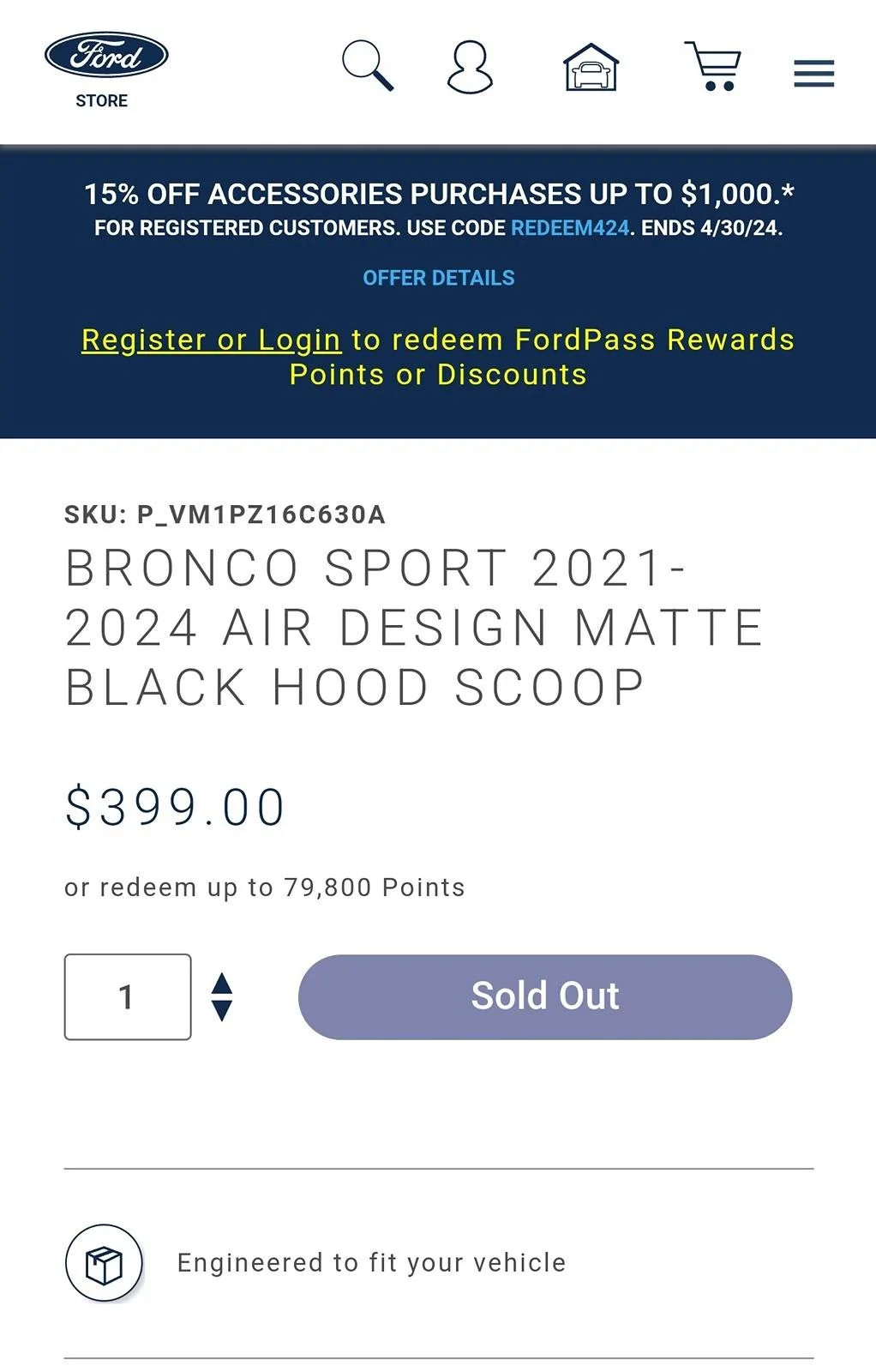 Ford Bronco Sport Ford Accessories Airdesign Hood Scoop Recall 1000006820