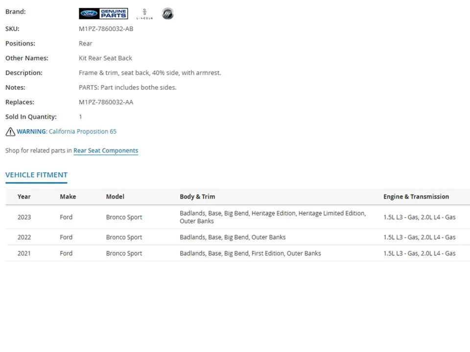 Ford Bronco Sport Rear seat back protectors for 24 BS SeatBack