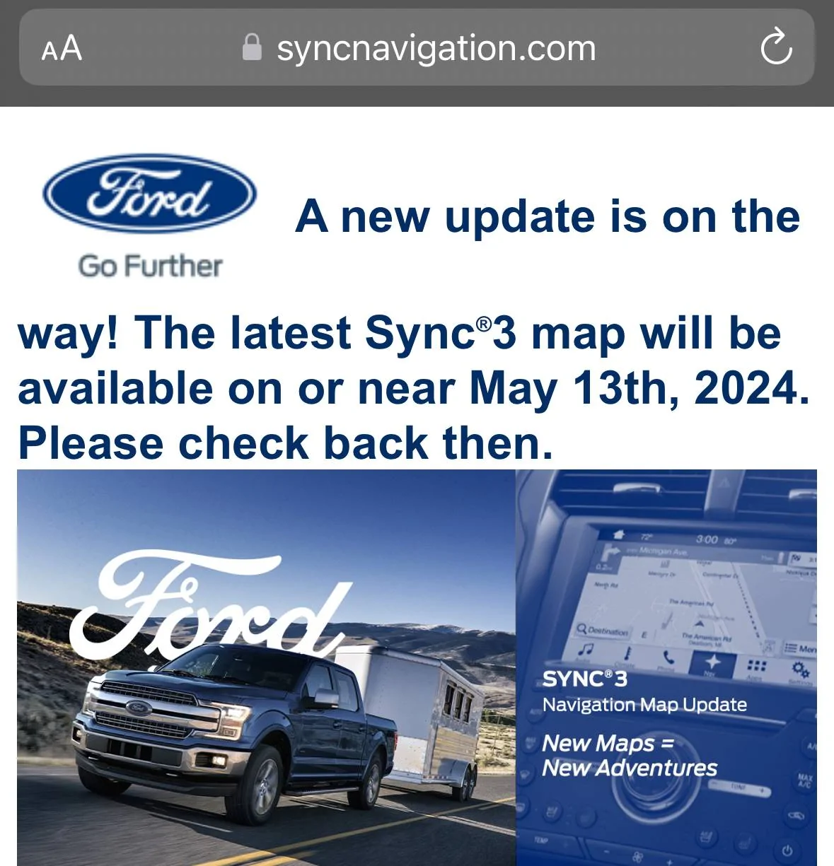 Ford Bronco Sport The latest Sync®3 map will be available on or near May 13th, 2024. IMG_3745