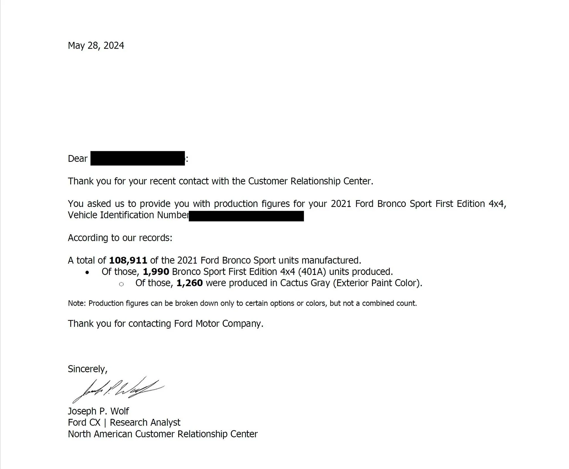 Ford Bronco Sport 2021 First Edition Bronco Sport production number = 1,990 FordBroncoSport_ProductionNumbers