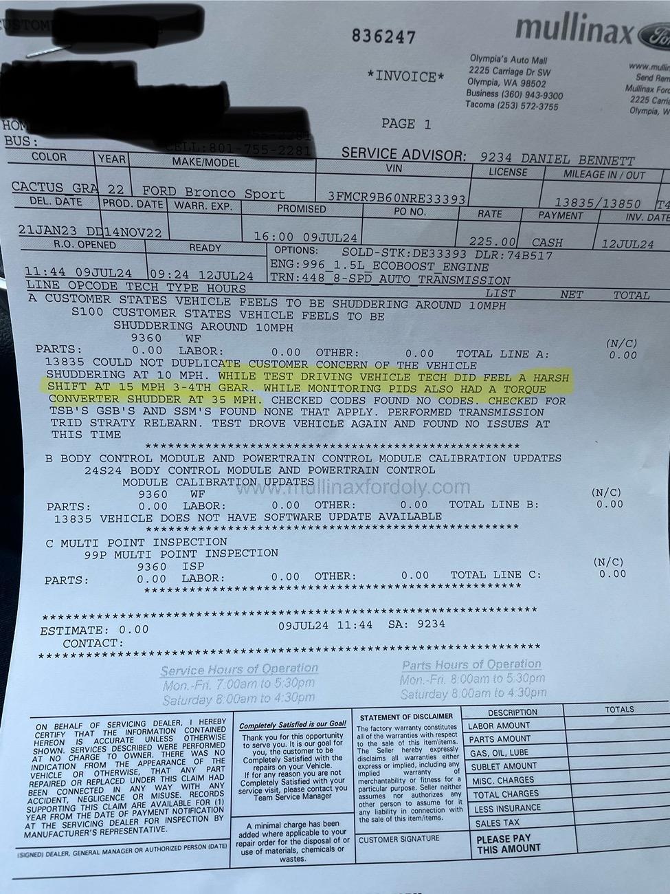 Ford Bronco Sport Engine performance after BCM/PCM recall IMG_4800