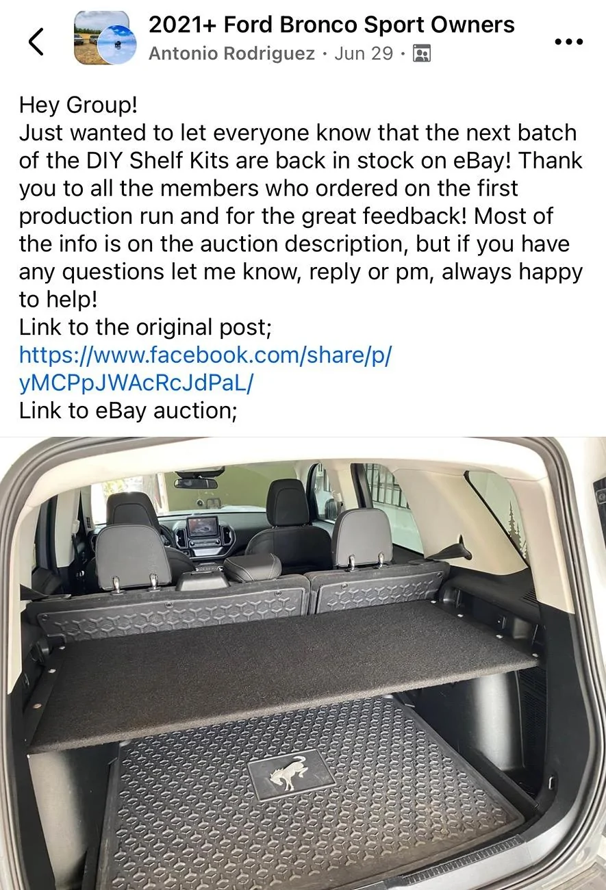 Ford Bronco Sport Rear Hatch Platform for those without the Cargo Management System (CMS) IMG_6546