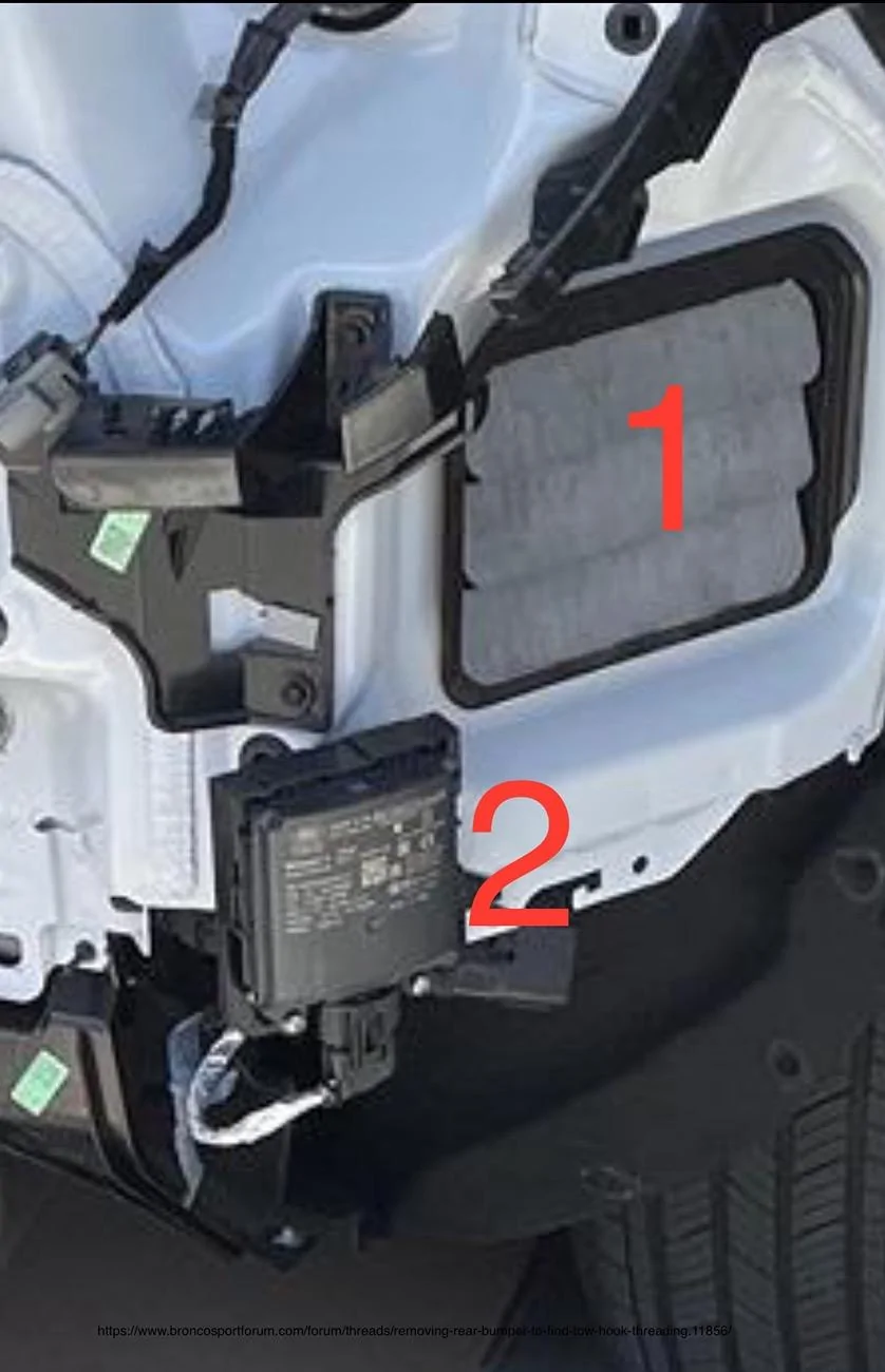 Ford Bronco Sport removing rear bumper to find tow hook threading IMG_6984