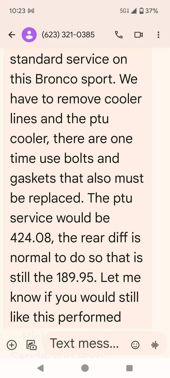 Ford Bronco Sport Ptu fluid change at dealer warning Screenshot_20240823-102304