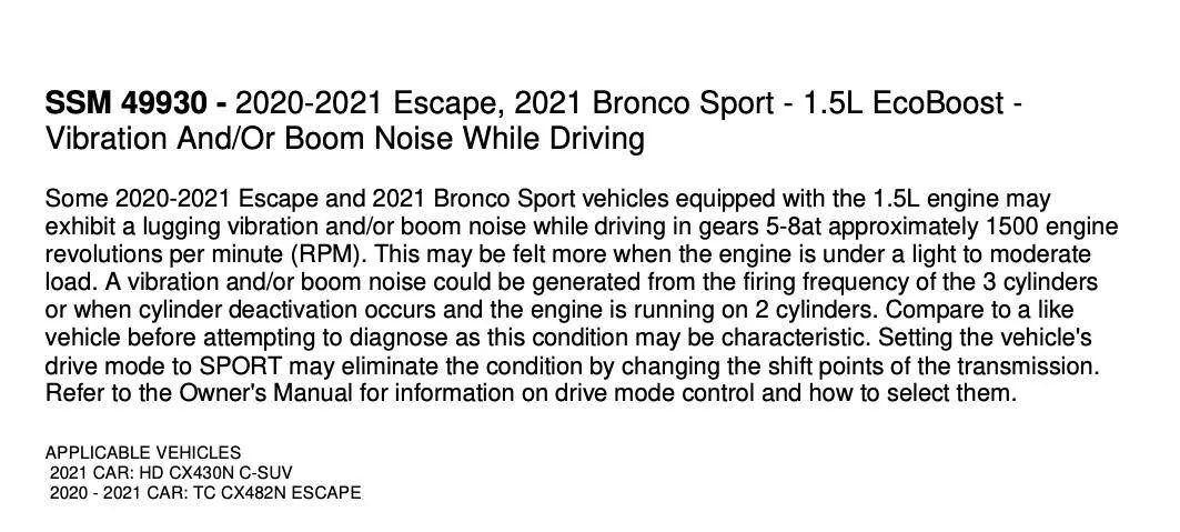 Ford Bronco Sport Unresolved Vibration Lugging