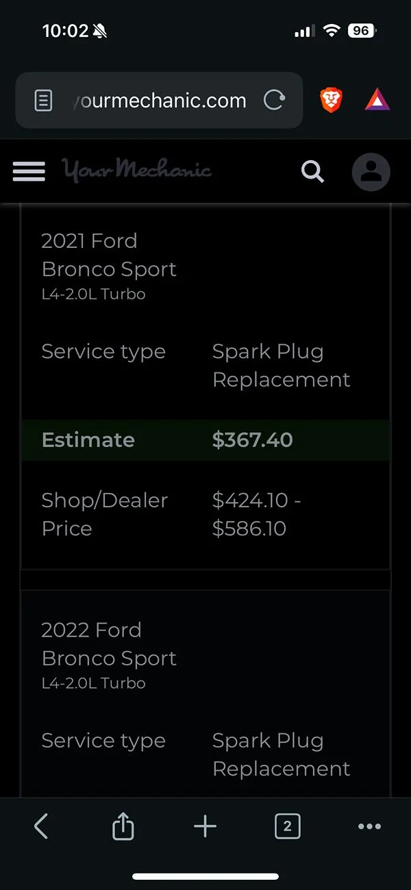 Ford Bronco Sport 100,000 miles, needed new alternator and spark plugs IMG_6561