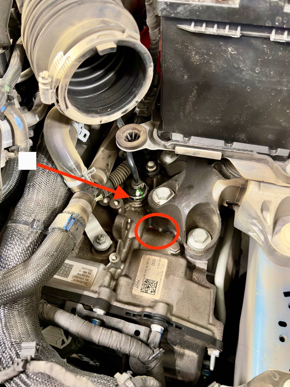 Ford Bronco Sport reddish fluid leaking on top of engine IMG_0486
