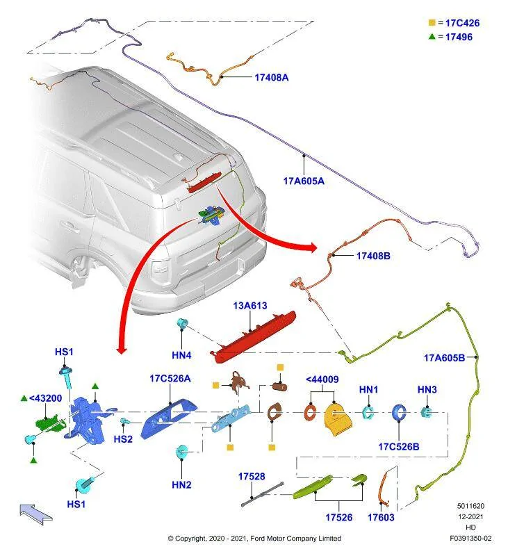 Ford Bronco Sport 2021 BS Badlands, washer fluid leak/routing diagram. F039135002