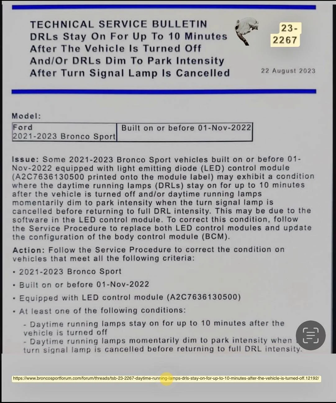 Ford Bronco Sport Daytime Running Lights Sometimes Stay On After Shutdown IMG_2854