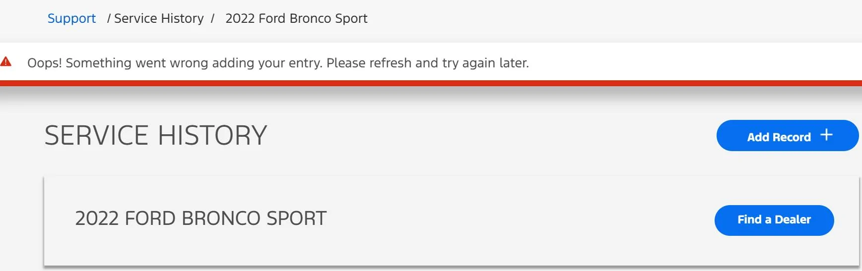 Ford Bronco Sport Attempting to add an oil change record at Ford.com 1743040686987-k9