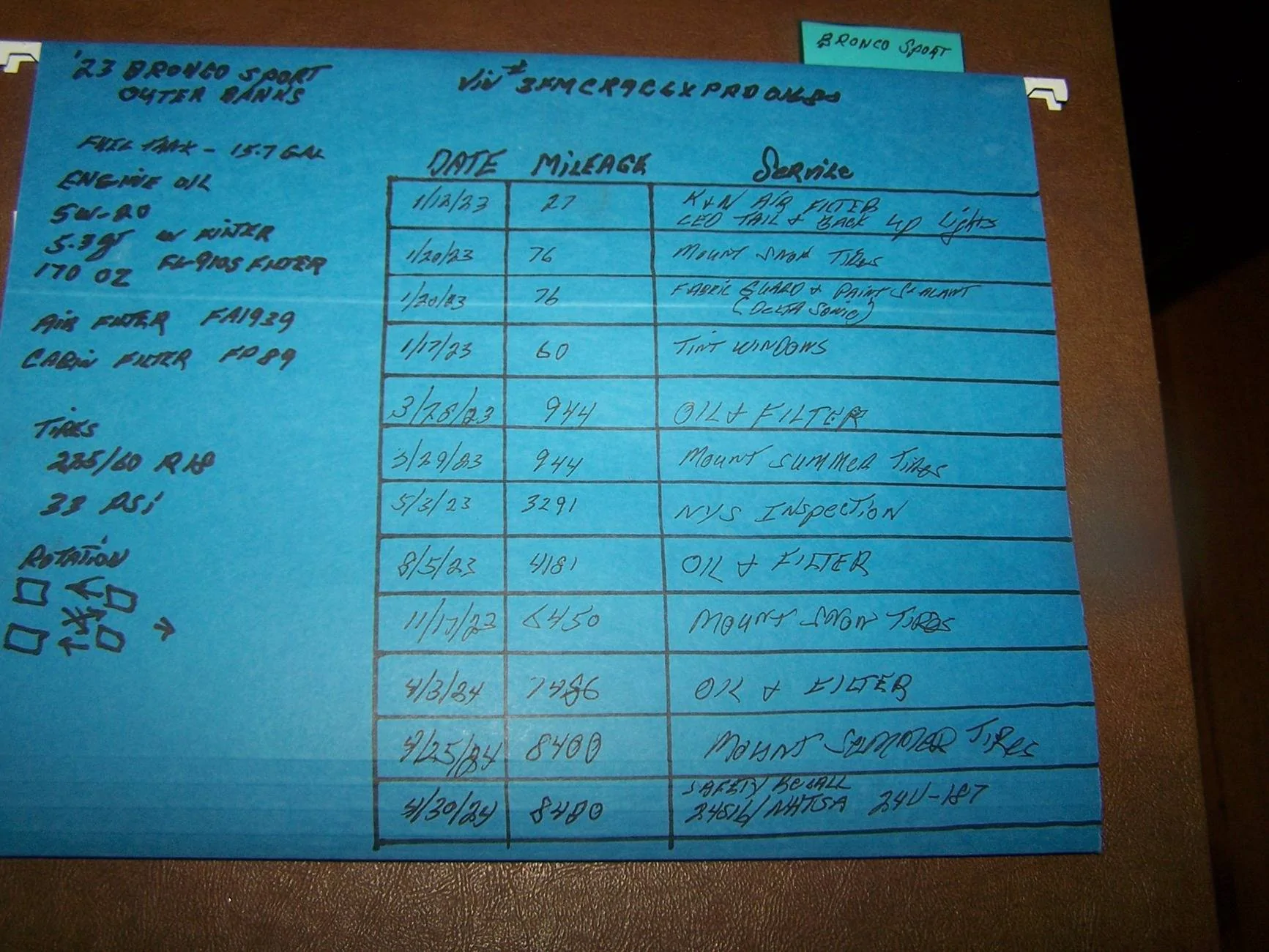 Ford Bronco Sport Attempting to add an oil change record at Ford.com 100_6943