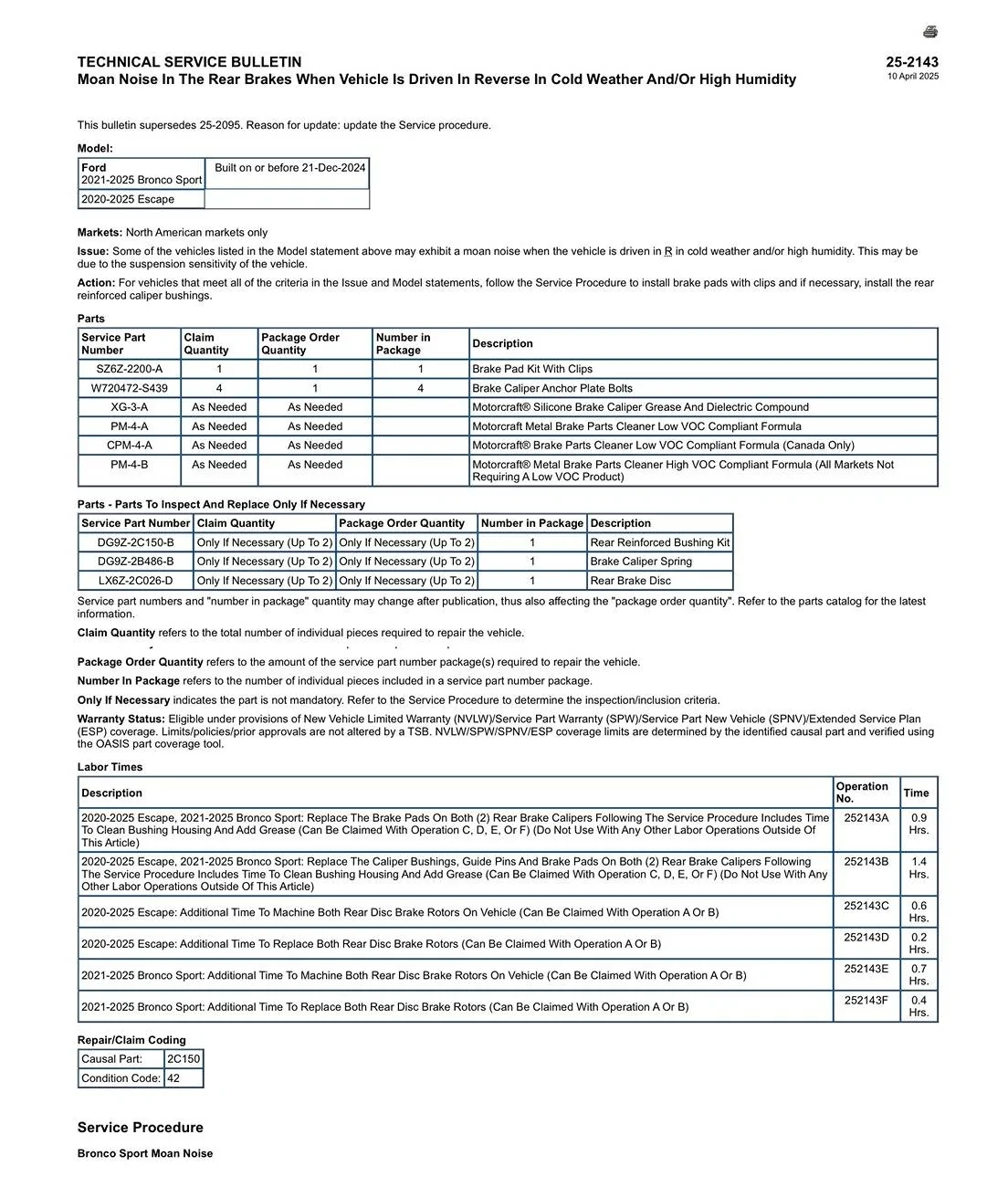 Ford Bronco Sport 25-2051 Moan Noise In The Rear Brakes Imag