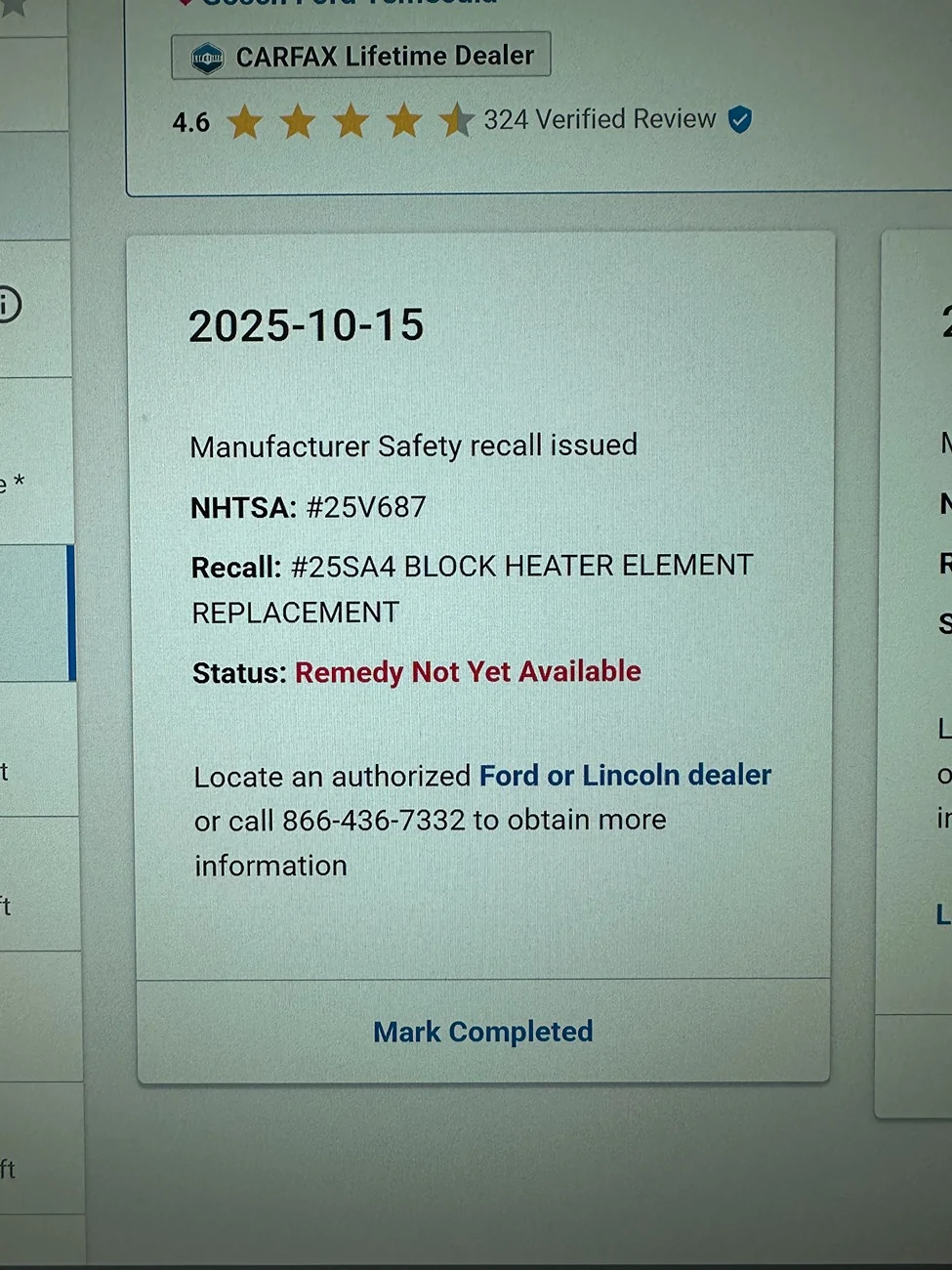 Ford Bronco Sport Engine Block Heater Recall (2021-2024 Bronco Sport) 25SA4    BLOCK   HEATER  RECALL  10-15-2025 