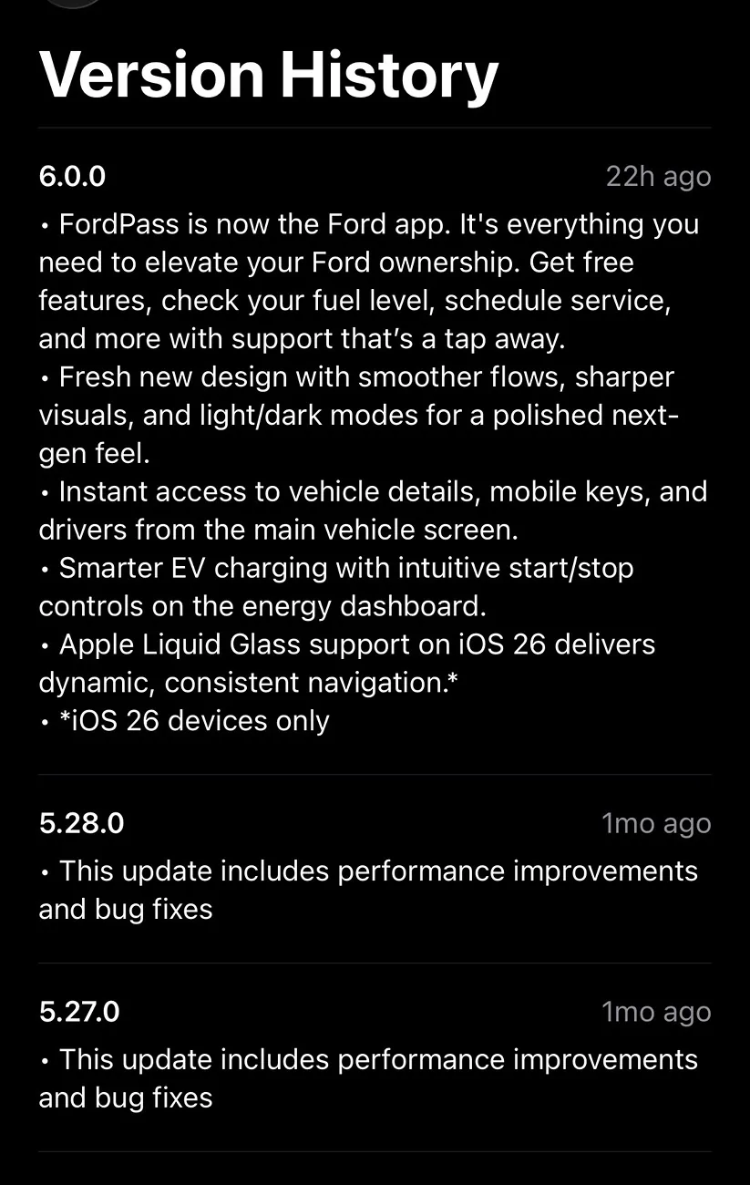 Ford Bronco Sport Ford App 6.0.0, Fordpass App 5.28.0, 5.27.0, 5.26.0 (iPhone, not sure about Android) IMG_1596