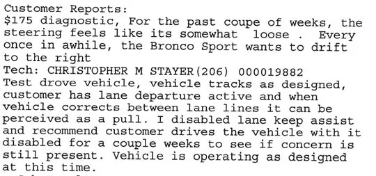 Ford Bronco Sport Loose Steering Steering System Diagnostic