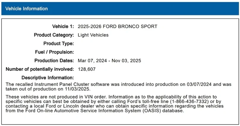 Ford Bronco Sport Recall: Instrument Cluster Panel Display Failure (NHTSA Recall 25V788) -- 2025-2026 Bronco Sport 1763656051584-bt