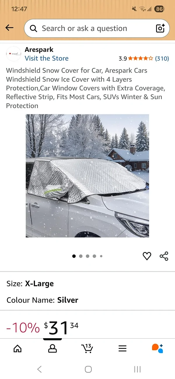 Ford Bronco Sport Winter Weather Windshield Cover Screenshot_20260106_124721_Amazon Shopping