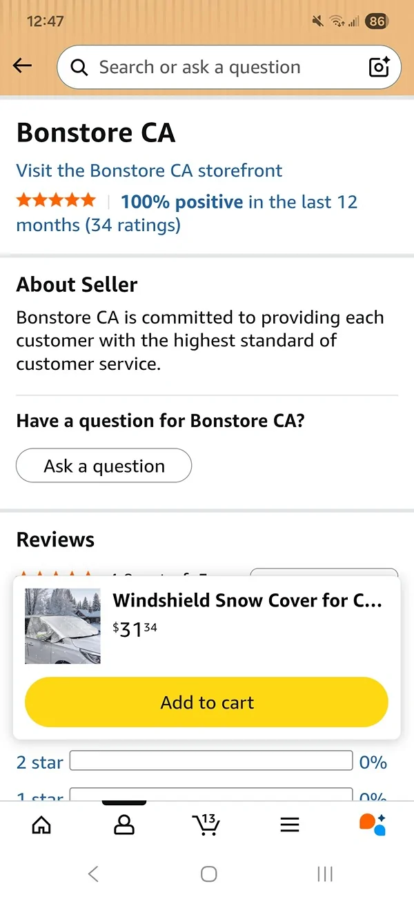 Ford Bronco Sport Winter Weather Windshield Cover Screenshot_20260106_124748_Amazon Shopping