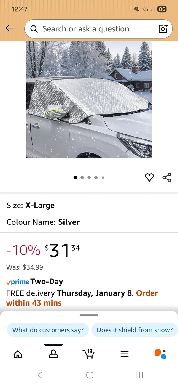 Ford Bronco Sport Winter Weather Windshield Cover Screenshot_20260106_124707_Amazon Shopping