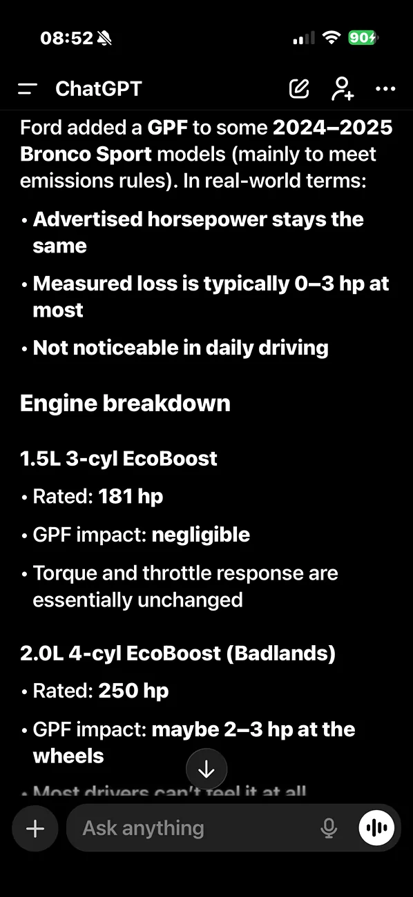 Ford Bronco Sport My 11/25 built Badlands Sasquatch 2.0L has a GPF IMG_2077