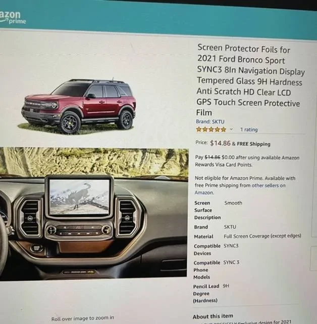 Ford Bronco Sport Screen Protector for Touchscreen 1C46DA95-2104-4B13-9C89-AB0A7FC933D4