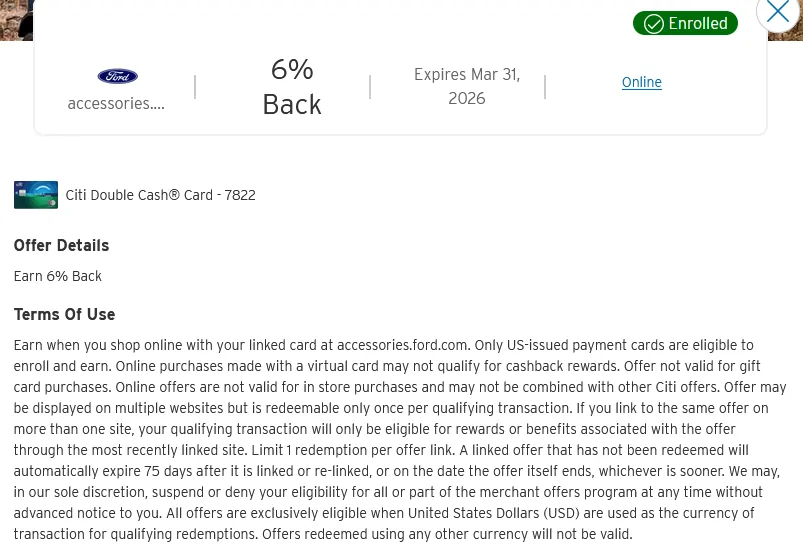 Ford Bronco Sport Ford Accessories 15% off until 3/31 (w/code) & 6% back (w/ Citi Mastercard) 1773318869364-jl