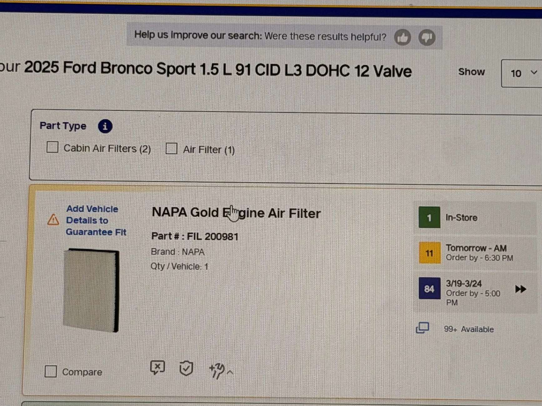 Ford Bronco Sport Engine air filter IMG_4402