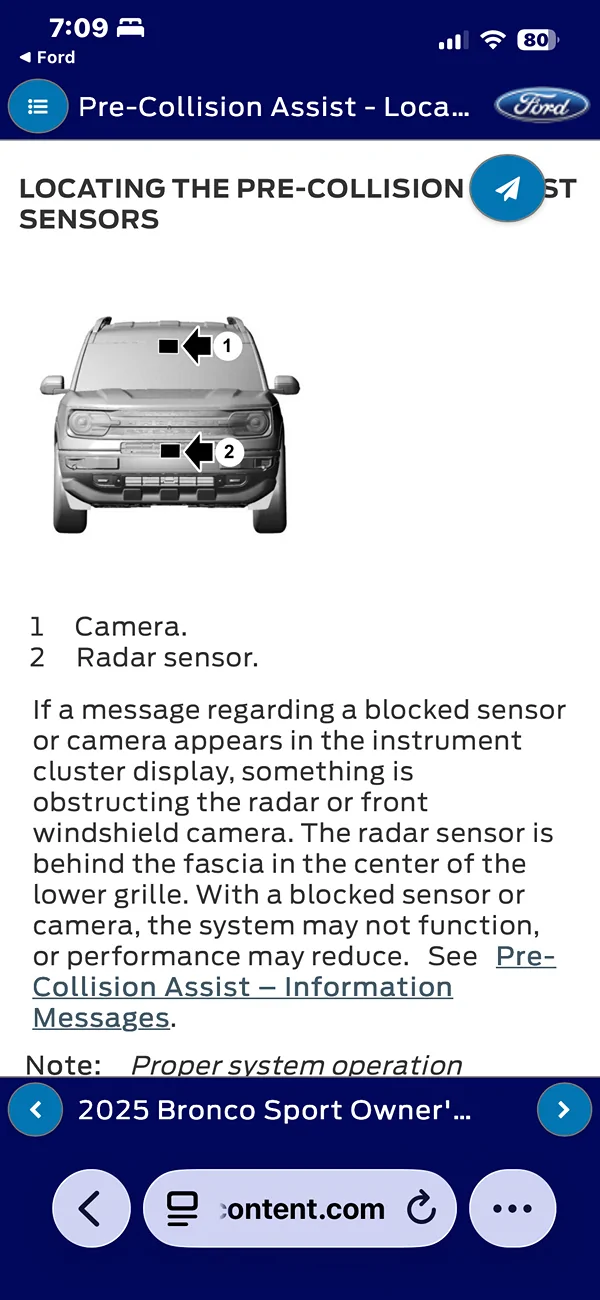 Ford Bronco Sport Collision sensor not working after hitting deer 1775052671604-eu