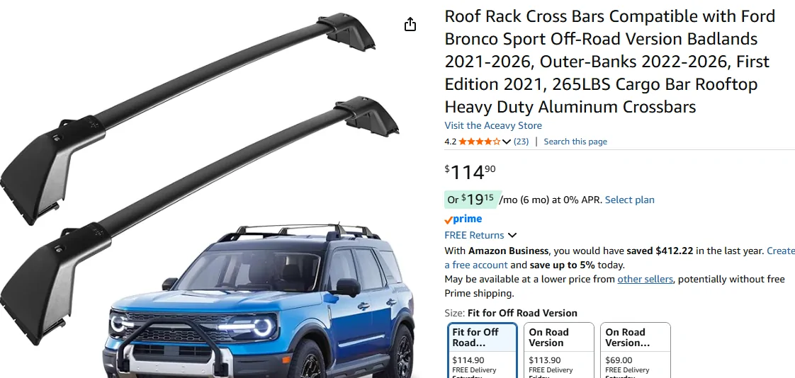 Ford Bronco Sport Luggage rack cross bars. 1779283436472-t1