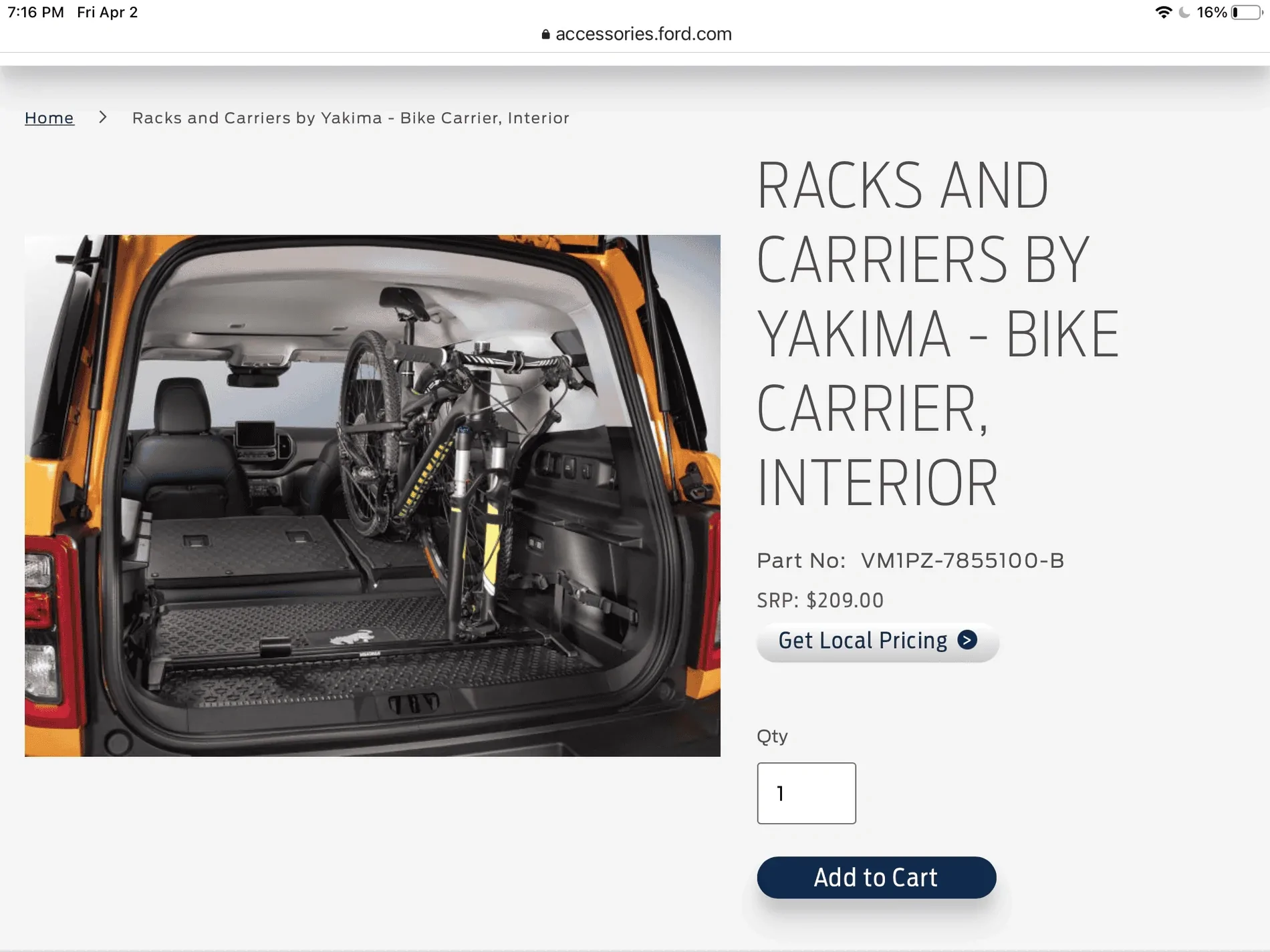 Ford Bronco Sport SOLD Yakima Interior Bike Rack (Los Angeles) ECF25B08-6EF5-4F25-B941-2820BBBC1121