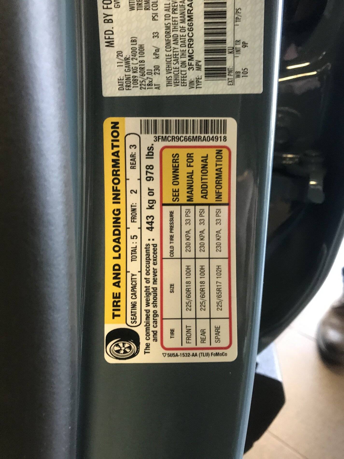 Ford Bronco Sport GAWR TAG - Badlands Sport B966F4BB-2D98-4D17-80F4-59C1BB9249F1