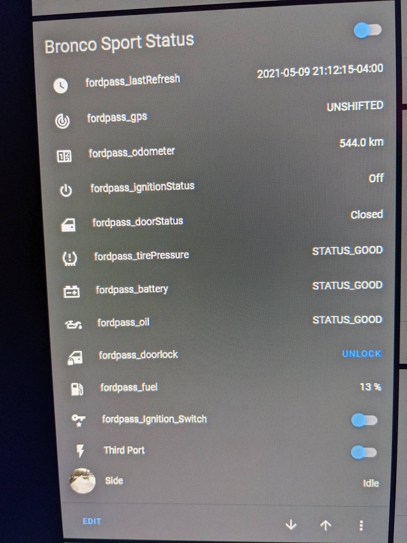 Ford Bronco Sport Fordpass Home Assistant Integration PXL_20210510_132337415